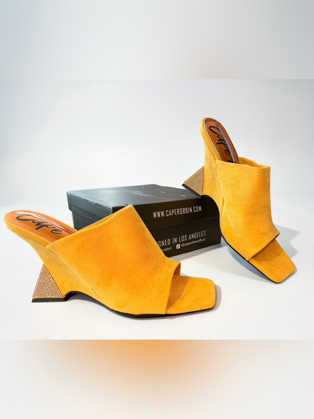 Cape Robbin Orange Yellow Suede Open-Toe Mules with Embellished Block Heel - Picture 12 of 13